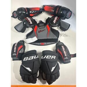Bauer Lil Sport Youth Hockey Gear Set Pads & Gloves YTH Size 9 M/M
